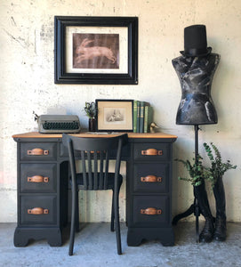 Rustic Refinished Solid Wood Desk w/Chair (2pc)