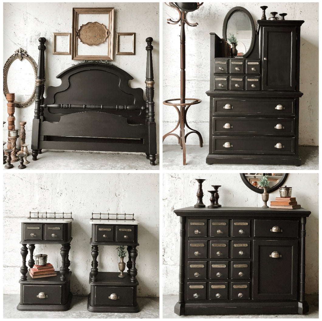 Moody Black Apothecary Queen Bedroom Set