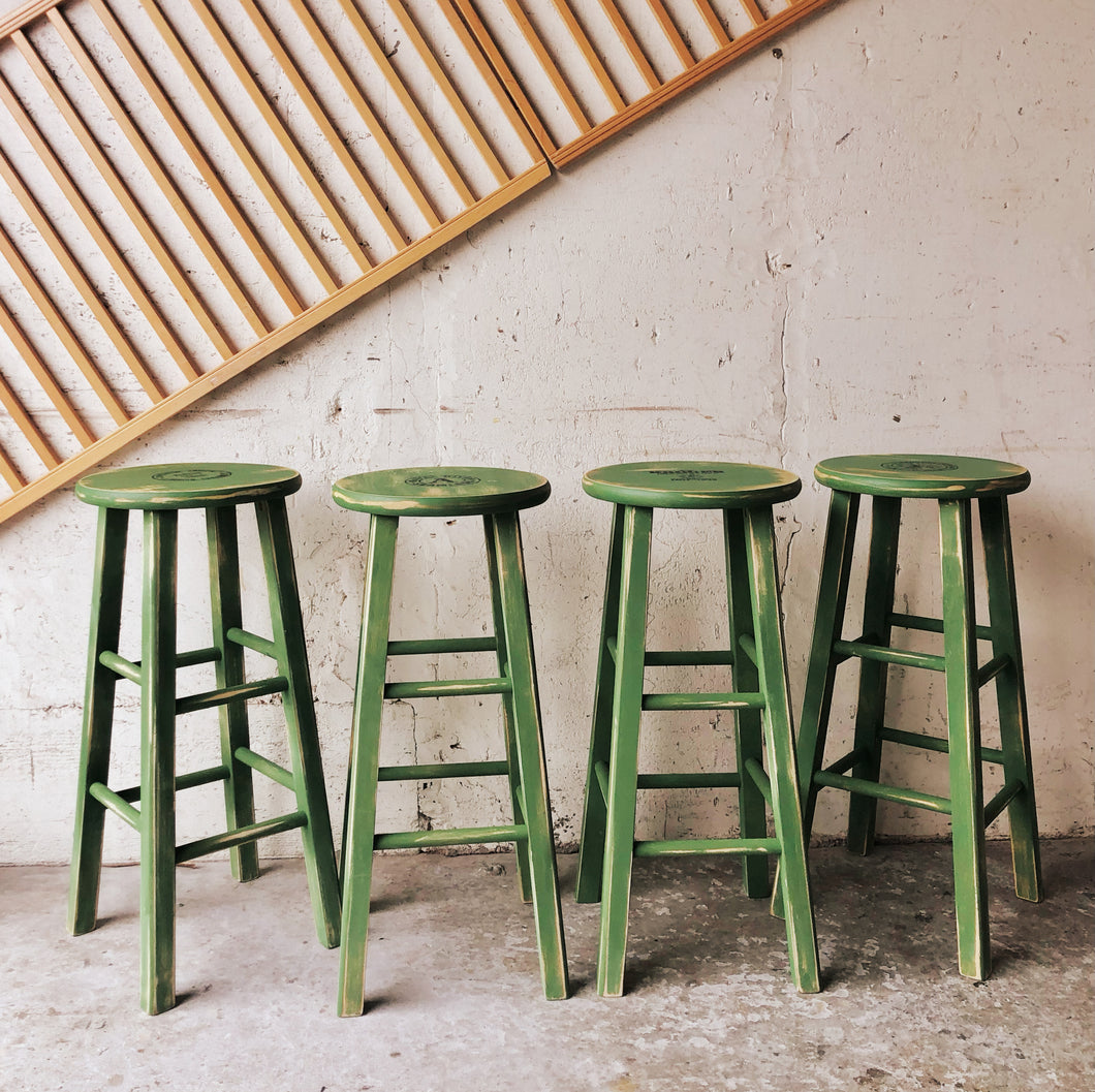 Shabby Green Stools or Plant Stands 4pcs