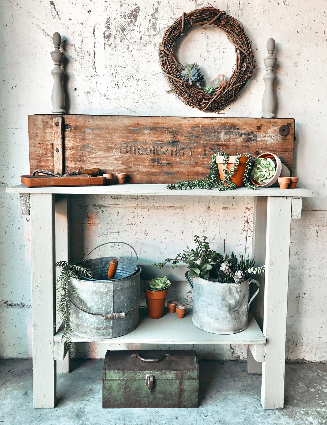 Rustic Wood Potting Bench