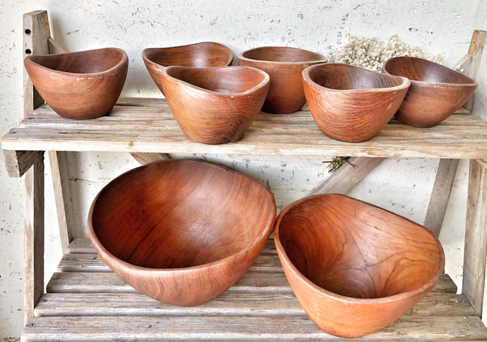 Vintage Wood Salad Bowl Set 8pc