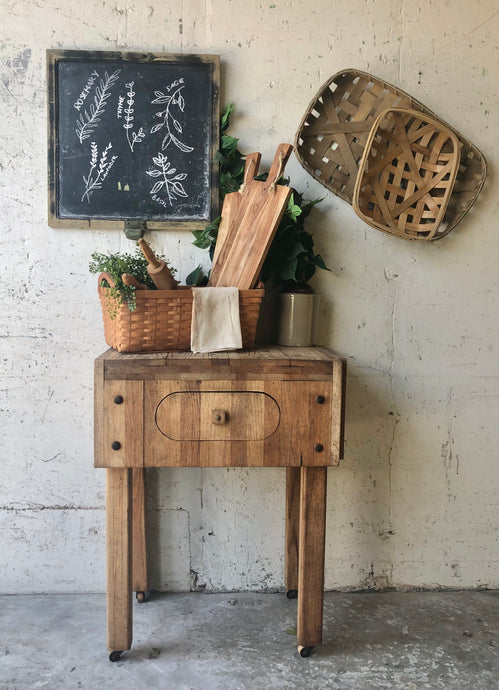 Vintage Rolling Butcher Block Island