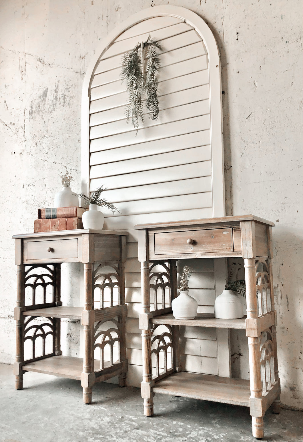 Pretty Neutral Wood End Table Set