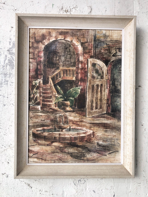 Courtyard Painting on Board Framed