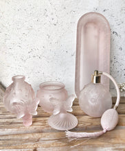 Load image into Gallery viewer, Vintage Frosted Pink Glass Vanity Set 4pc