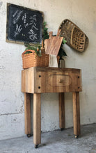 Load image into Gallery viewer, Vintage Rolling Butcher Block Island