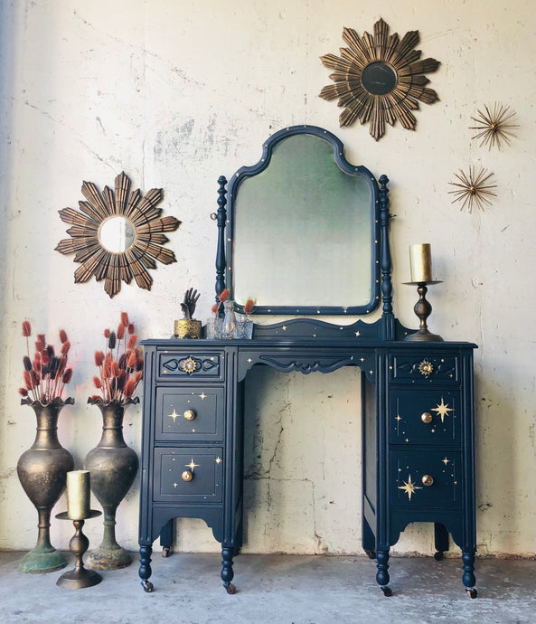 Vintage Celestial Painted Vanity or Desk