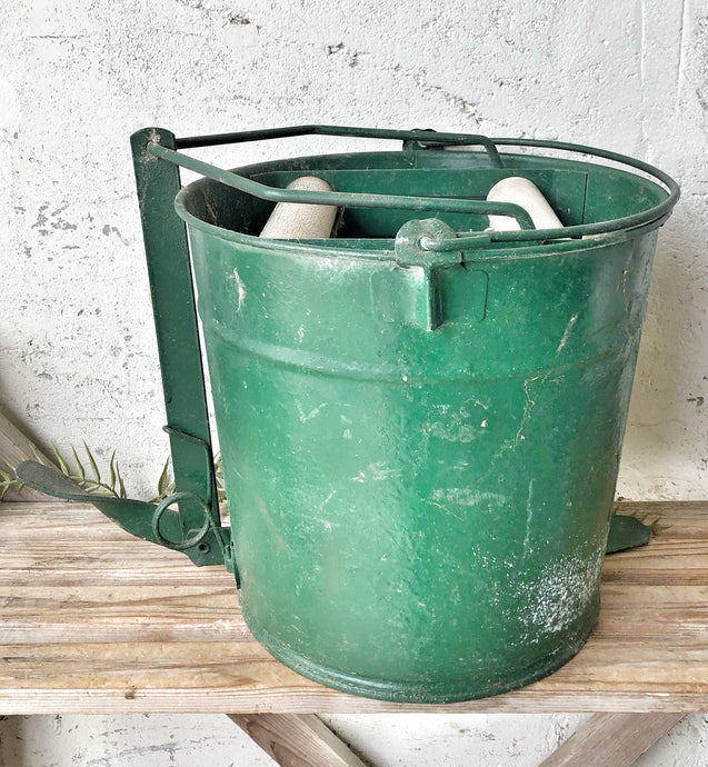 Vintage Green Metal Mop Bucket