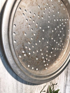 Rustic galvanized round strainer tray