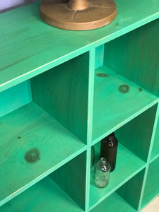 Coastal Green Solid Wood Cubby Shelf