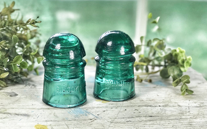 Vintage blue glass insulators (2)