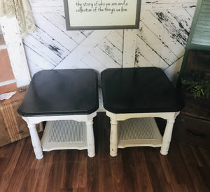 Chunky Farmhouse Cane Bottom End Table Set