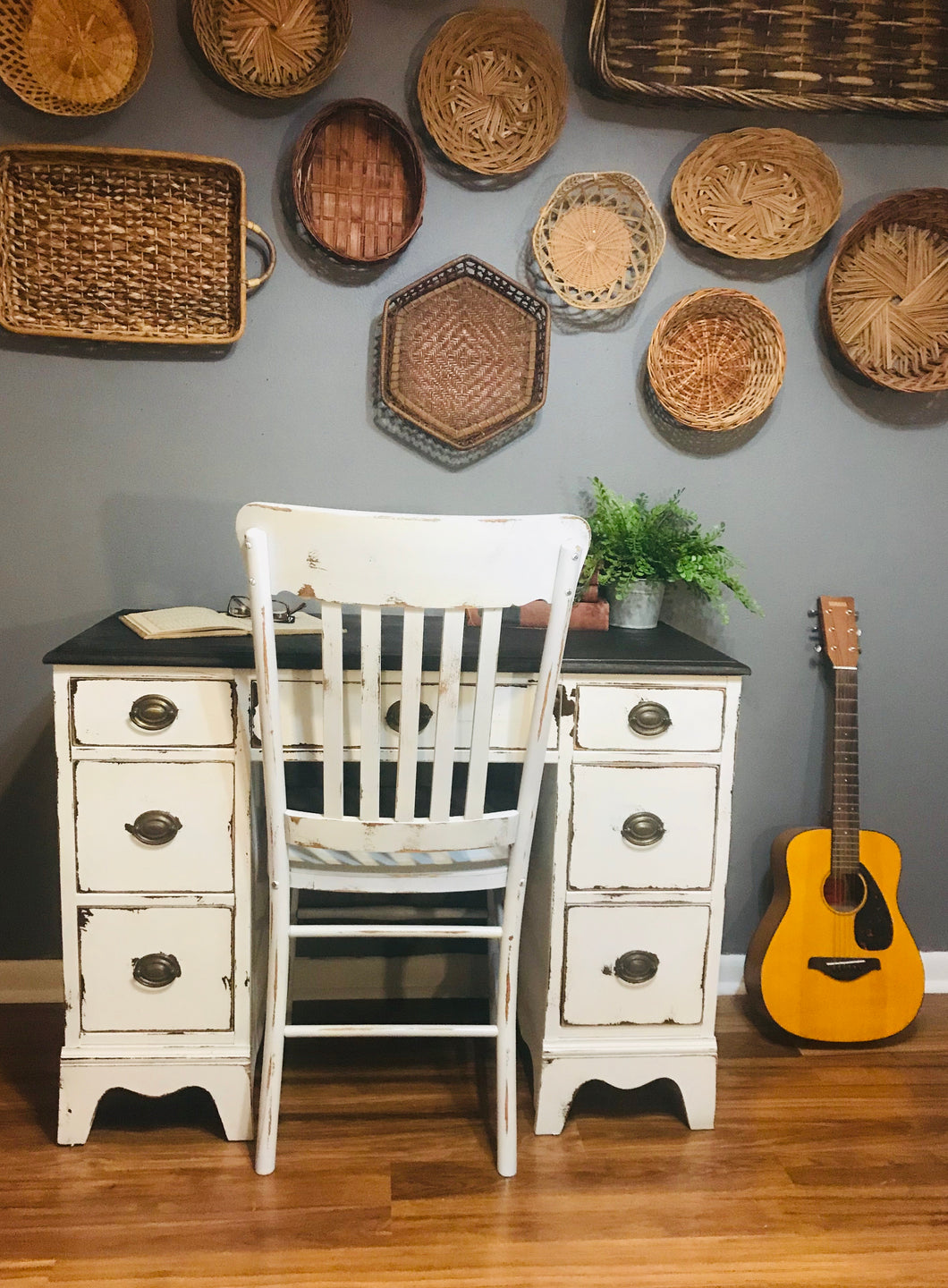 Pretty Vintage Wood Desk & Chair