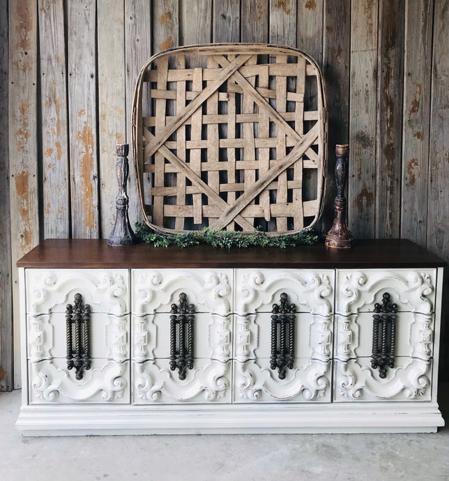 Ornate Vintage Farmhouse Dresser, Buffet, or TV Stand