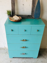 Load image into Gallery viewer, Pretty Teal MCM Chest of Drawers