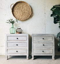 Load image into Gallery viewer, Pretty Whitewashed Solid Wood Nightstand or End Table Set