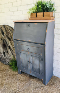 Primitive Solid Pine Secretary Cabinet