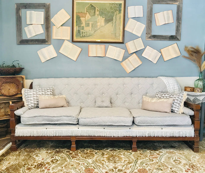 Gorgeous Vintage Tufted Sofa with Wood Frame