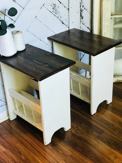 Adorable Vintage Magazine Rack End Table Set