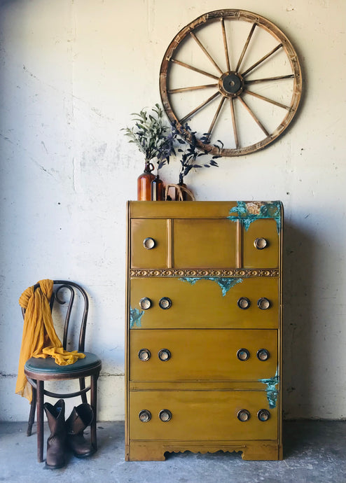 Western Glam Vintage Waterfall Chest of Drawers