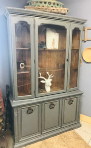 Classy Gray Vintage Two-piece China Cabinet