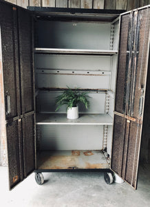 Black & Rusty Rolling Metal Storage Cabinet