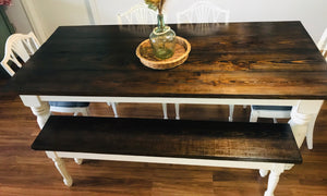 Amazing Solid Farmhouse Table w/Chairs & Bench