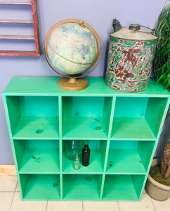 Coastal Green Solid Wood Cubby Shelf