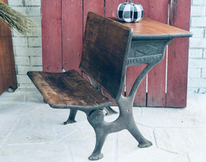 Antique Wood & Cast Iron School Desk