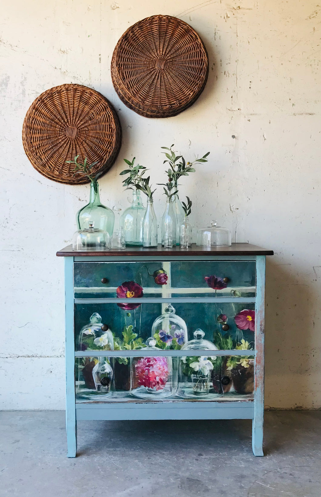 Pretty Floral Blue Chest of Drawers