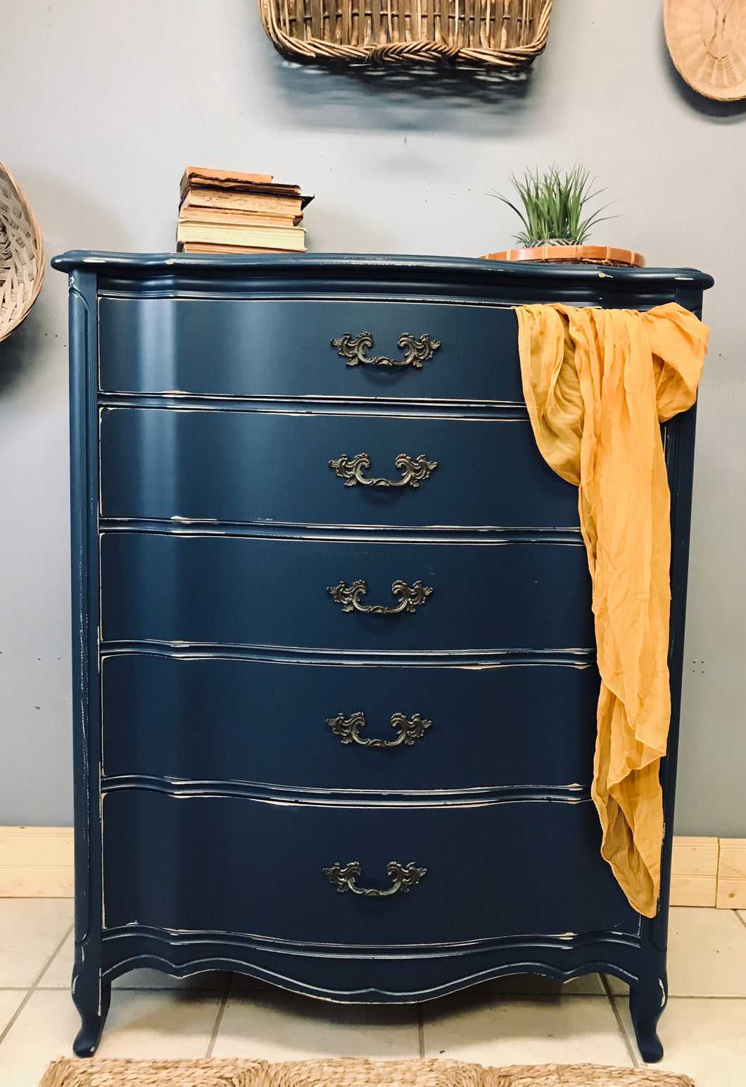 Beautiful French Provincial Navy Chest of Drawers