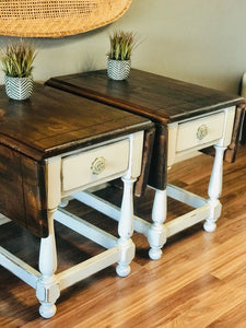 Unique Farmhouse Drop Leaf End Table Set