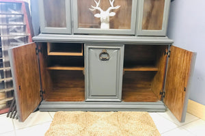 Classy Gray Vintage Two-piece China Cabinet