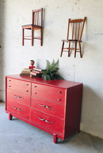 Load image into Gallery viewer, Barn Red Vintage MCM Dresser, Buffet, or TV Stand