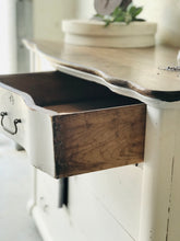 Load image into Gallery viewer, Pretty Antique Farmhouse Rolling Storage Buffet, Island, or Coffee Bar