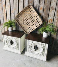 Load image into Gallery viewer, Ornate Vintage Farmhouse Nightstand or End Table Set