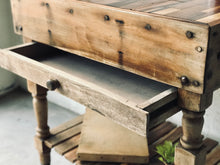 Load image into Gallery viewer, Stunning Solid Wood Vintage Rolling Butcher Block Island