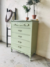Load image into Gallery viewer, Pretty Vintage Sage Green Chest of Drawers