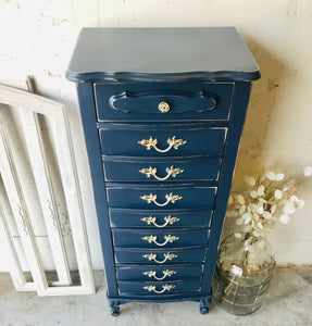 Beautiful Navy Blue French Provincial Lingerie Chest