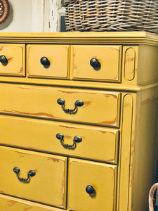 Solid Mustard Yellow Tallboy Chest of Drawers