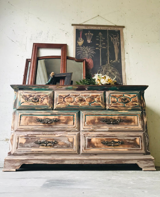 Unique Boho Distressed Long Dresser