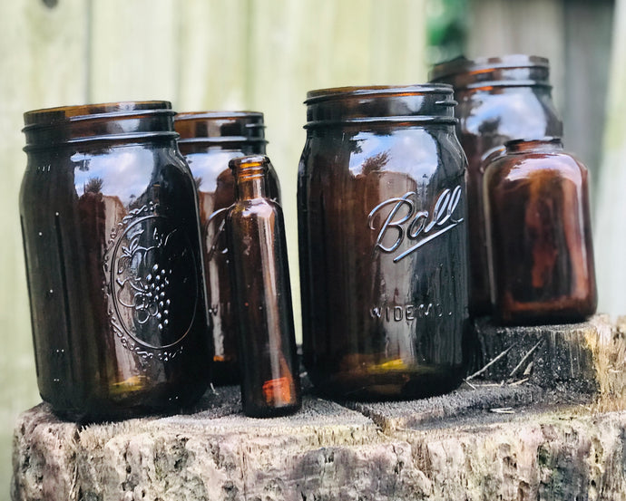 Beautiful Amber Glass Jar Set