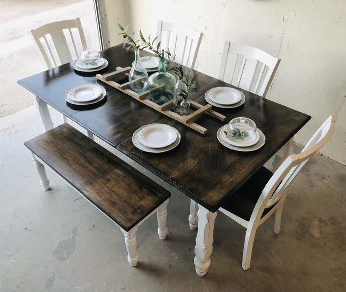 Perfect Large Farmhouse Table w/Four Chairs & Bench