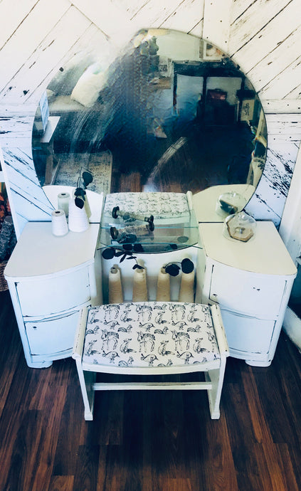 Beautiful Vintage Art Deco Era Vanity and Bench