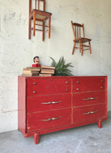 Load image into Gallery viewer, Barn Red Vintage MCM Dresser, Buffet, or TV Stand