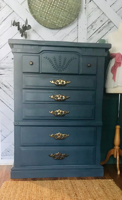 Chunky Vintage Stormy Blue Chest of Drawers