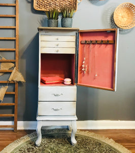 Pretty Queen Anne Style Jewelry Armoire Cabinet