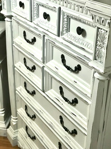 Large shabby chic tall boy dresser