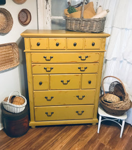 Solid Mustard Yellow Tallboy Chest of Drawers