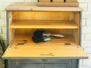 Primitive Solid Pine Secretary Cabinet